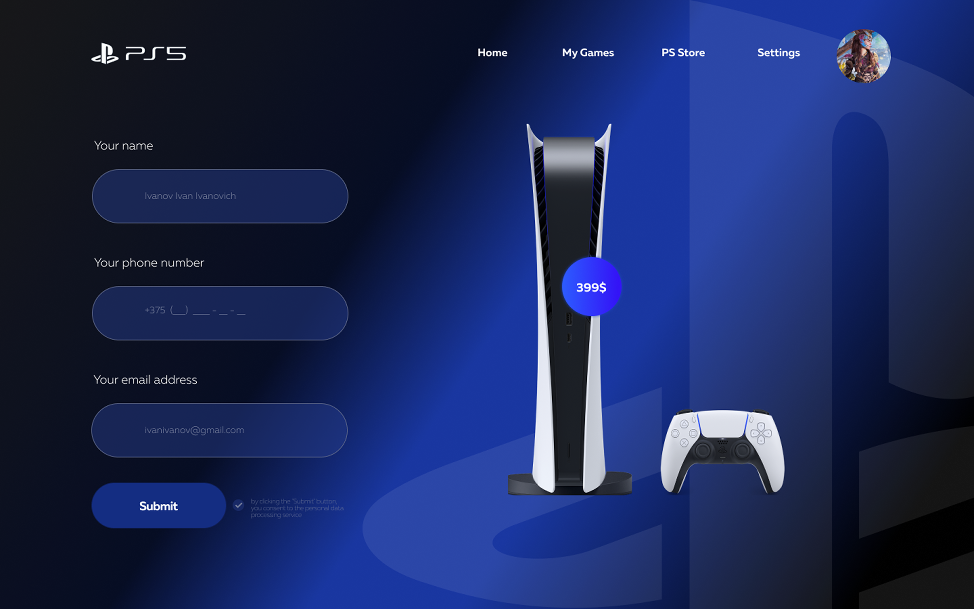 Концепт дизайна игровой консоли PlayStation 5 – футуристический стиль и инновационные формы.